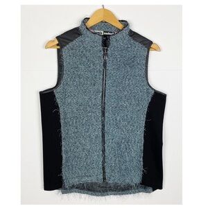 Jamie Sadock Women's Large 
Black Faux Leather Blue Fuzzy Full Zip
Vest
